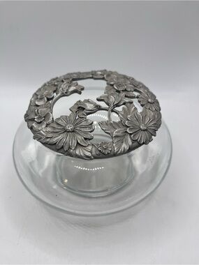 Vintage Rawcliffe Floral Pewter & Glass Potpourri Jar 1995